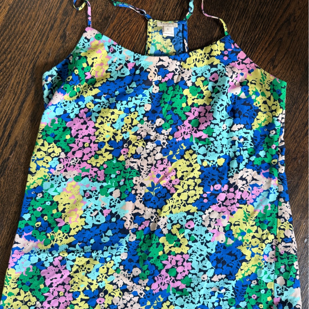 J. Crew Blue and Green Floral Print Spaghetti Strap Dress
